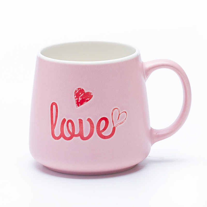 Pink love message ceramic mug front view