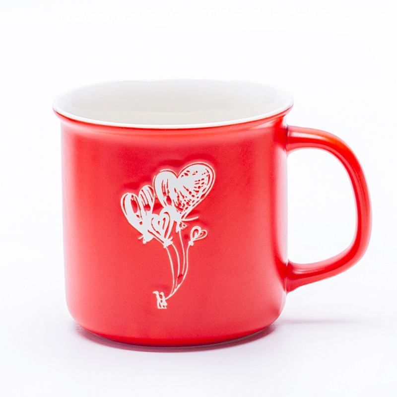 Red heart balloons ceramic mug front view