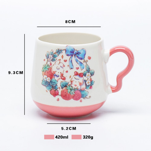 Pastel Bunny Ceramic Mug 420ml, Wavy Handle Sweet Illustration Series