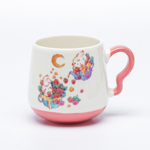 Pastel Bunny Ceramic Mug 420ml, Wavy Handle Sweet Illustration Series