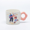 Couple Illustration Ceramic Mug 318ml, Wavy Ring Handle Art Series