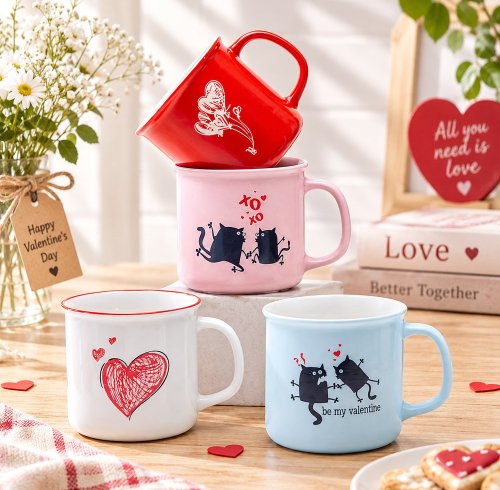Valentine Hearts Ceramic Mug 560ml, Extra-Large Couple Cup