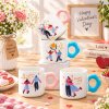 Couple Illustration Ceramic Mug 318ml, Wavy Ring Handle Art Series