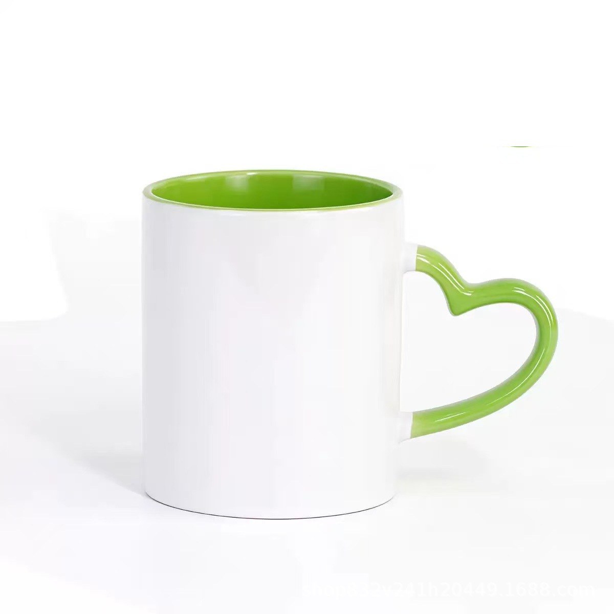 Light green heart handle sublimation mug front view