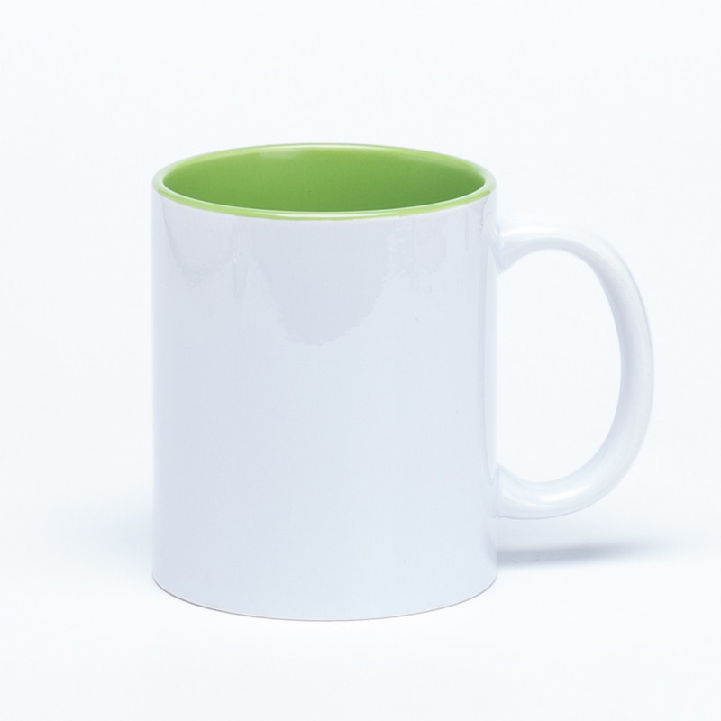 Green interior sublimation mug with white print panel front view