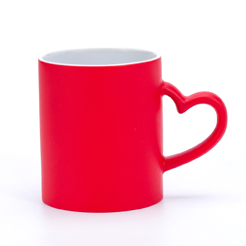 Red heart handle color changing mug front view