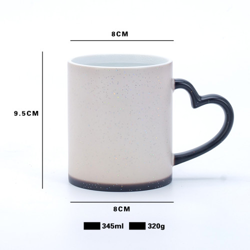 Color Changing Sublimation Mug 11oz, Magic Heat Reveal, Heart Handle