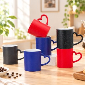 Color Changing Sublimation Mug 11oz, Magic Heat Reveal, Heart Handle