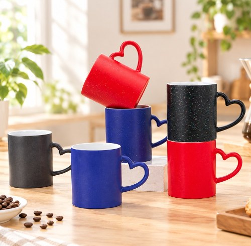Color Changing Sublimation Mug 11oz, Magic Heat Reveal, Heart Handle