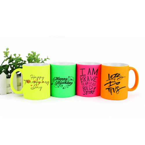 Taza de Sublimaci&oacute;n Fluorescente Ne&oacute;n 11oz, Blanca Recubierta para Personalizar, 7 Colores