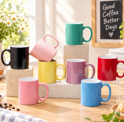 Glossy Colored Glaze Stoneware Mug 330-350ml, Cylinder Body, 7 Colors