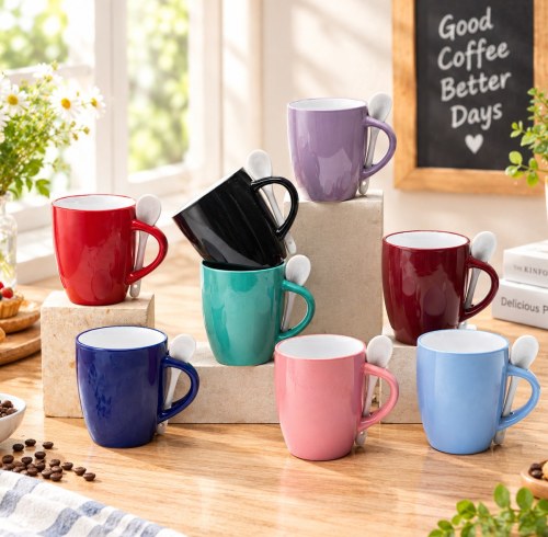 Spoon Handle Stoneware Mug 470ml, Glossy Glaze, 7 Colors