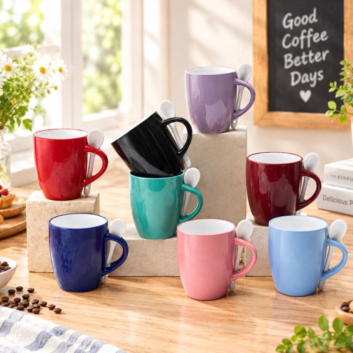 Spoon Handle Stoneware Mug 470ml, Glossy Glaze, 7 Colors