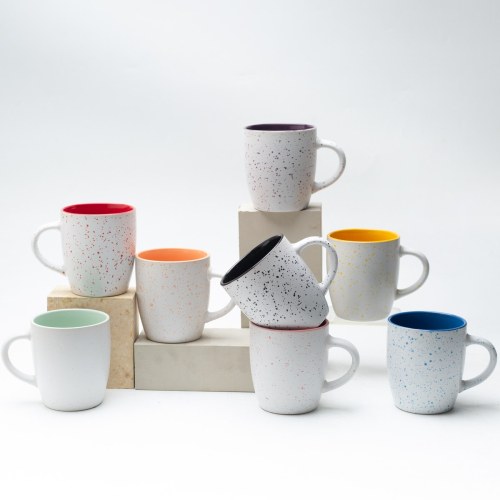 Taza de Gres con Esmalte Jaspeado 595-600ml, Interior de Color, 8 Colores