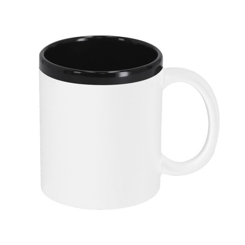 Taza de cerámica bicolor en blanco de 11 oz, recubrimiento negro mate para láser, cinco combinaciones
