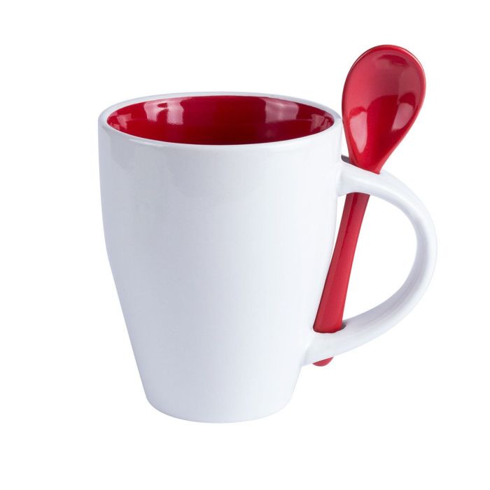 Ceramic Spoon Mug with Handle Slot, 8.5cm Rim, Glossy Glaze