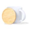 Ceramic Mug with Bamboo Lid, Lid Doubles as Coaster, 9cm Height
