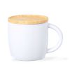 Ceramic Mug with Bamboo Lid, Lid Doubles as Coaster, 9cm Height
