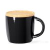 Ceramic Mug with Bamboo Lid, Lid Doubles as Coaster, 9cm Height