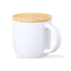 Ceramic Mug with Bamboo Lid, Lid Doubles as Coaster, 9cm Height