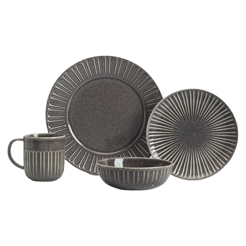 Grey Reactive Glaze Stoneware 4-Piece Dinnerware Set | Modern Ceramic Tableware