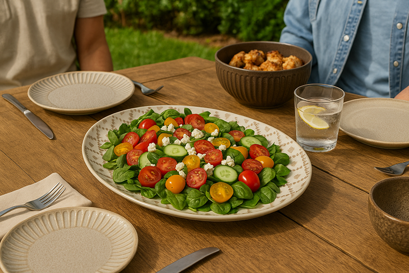 Ceramic Oval Stoneware Platter Serving Roasted Main Dish at Party Buffet Display