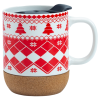 14oz Christmas Ceramic Mug with Cork Base, Lid & Assorted Holiday Designs for Seasonal Gifting