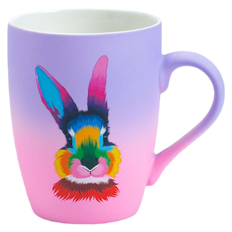 2-Tone 350ml Rubber Coated Ceramic Coffee Cup with Gradient Finish & Custom Low-Temp Decals for Gifting