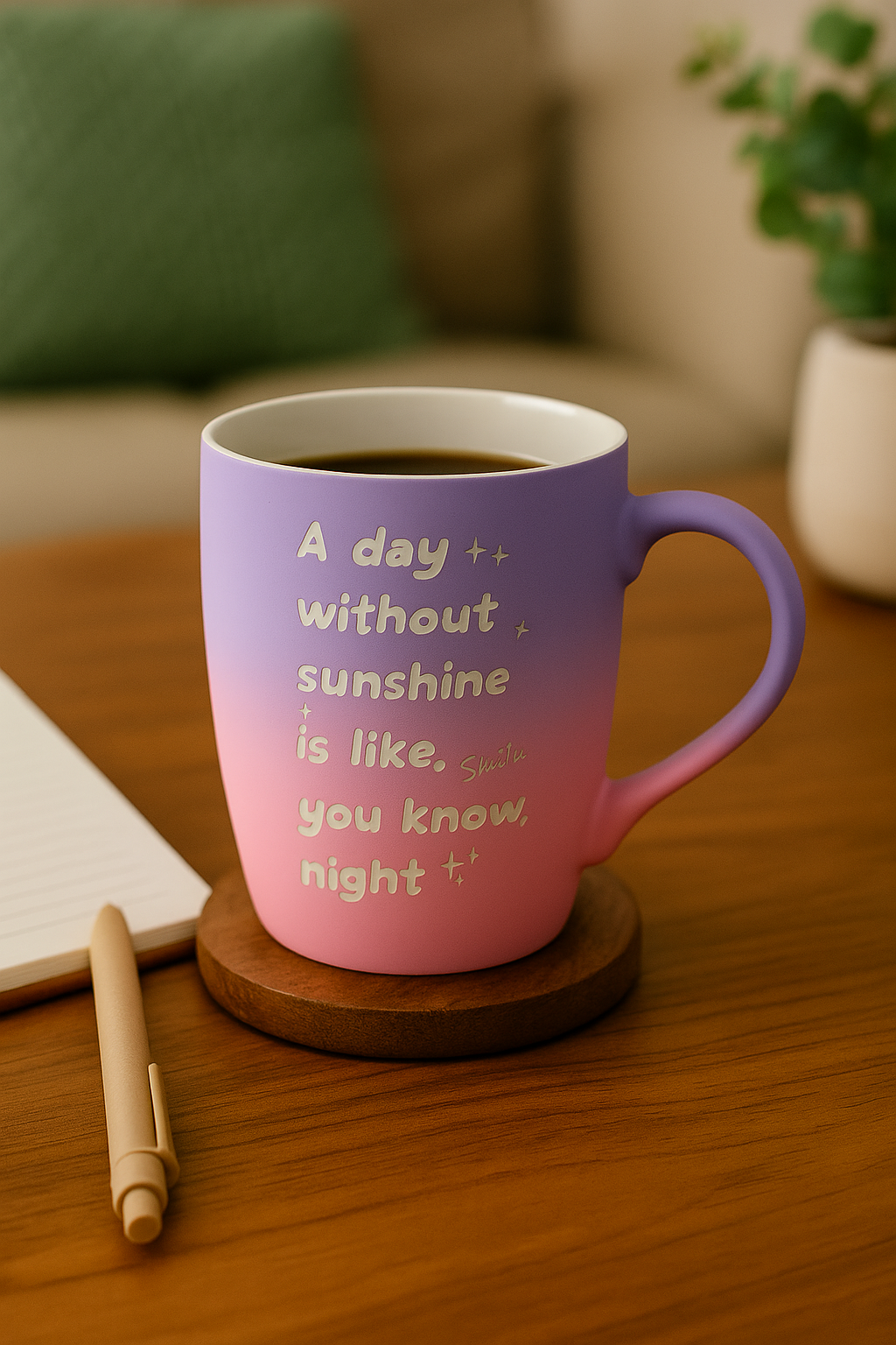 Red Gradient Laser Engraved Mug With Quote, Matte Rubber Coating