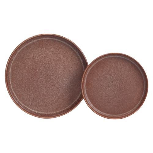 Rustic Stoneware Dinner Plates Set - Matte Brown 8/10 Inch Restaurant-Quality Dishwasher Safe Dinnerware