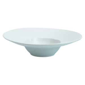 Modern White Ceramic Pasta Plate | Wide Rim Porcelain Deep Dish for Fine Dining