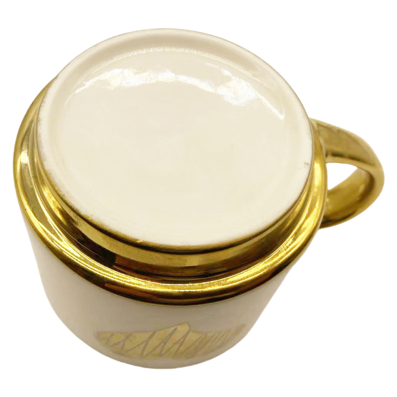 Gold Electroplated Bone China Mug in White, Featuring Gold Handle, Base \u0026 Heart Design, 350ml Capacity for Coffee