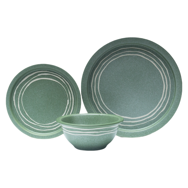 Handcrafted Green Stoneware 3-Piece Set | Modern Rustic Dinnerware
