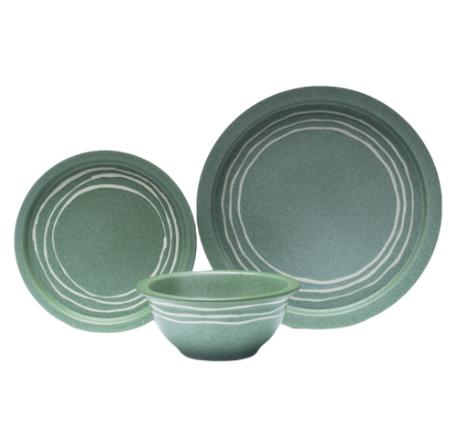 Handcrafted Green Stoneware 3-Piece Set | Modern Rustic Dinnerware