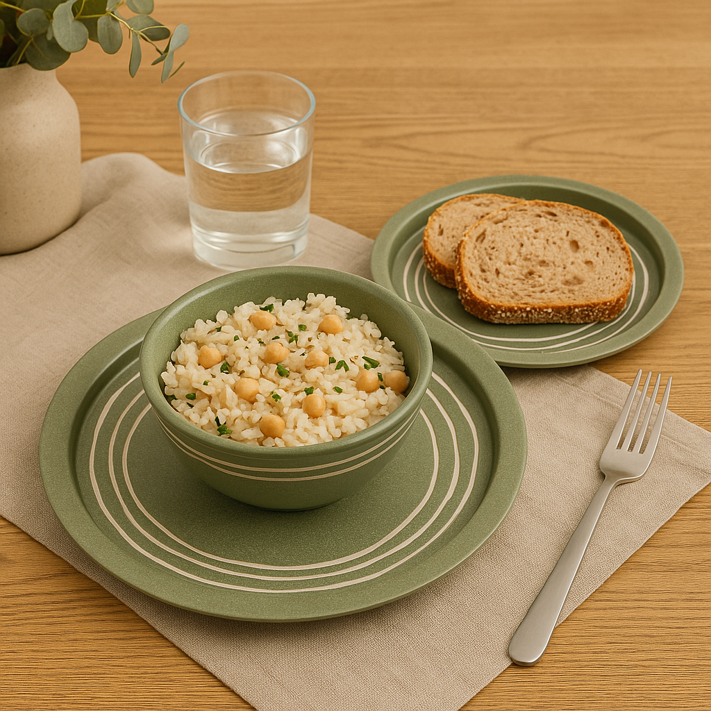 Customizable Green Stoneware 3-Piece Set with Logo Stamp, Available for Personalized Tableware Design