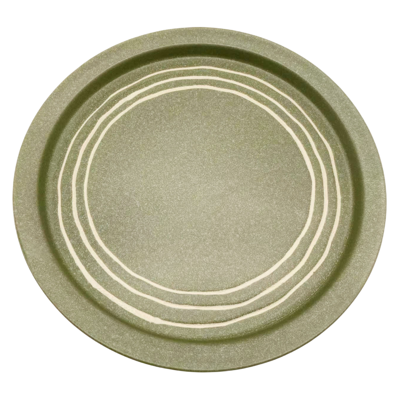 Handcrafted Green Stoneware 3 Piece Set Including Dinner Plate