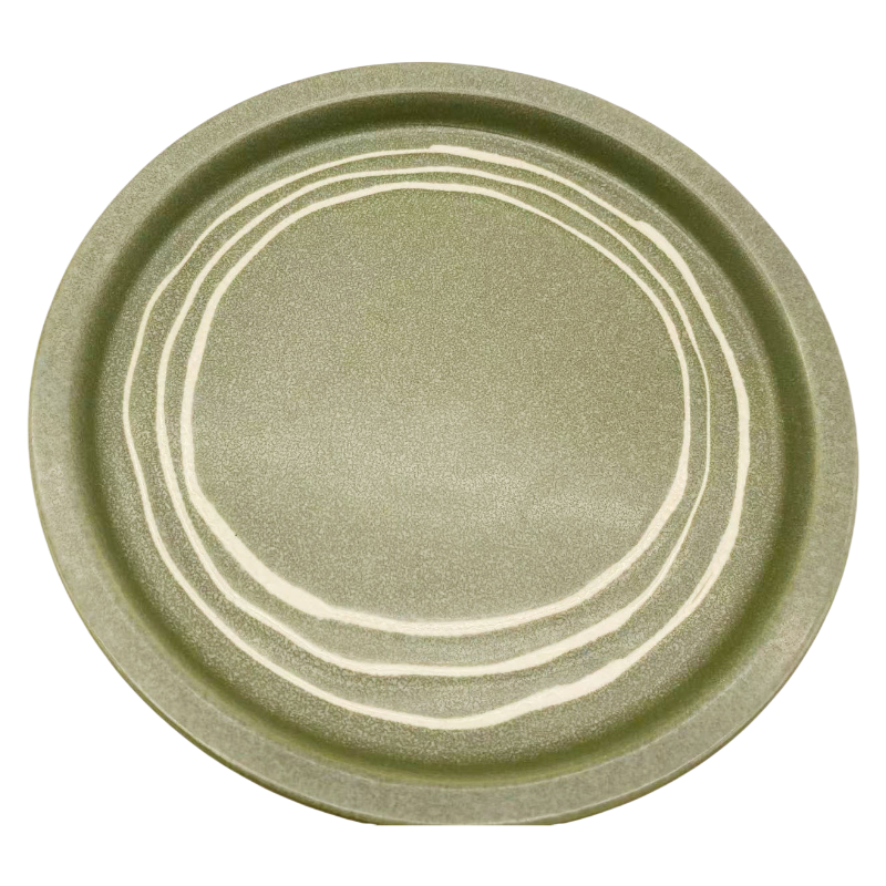 Handcrafted Green Stoneware 3 Piece Set Including Dinner Plate, Salad Plate Bowl, Modern Rustic Speckled Matte Glaze