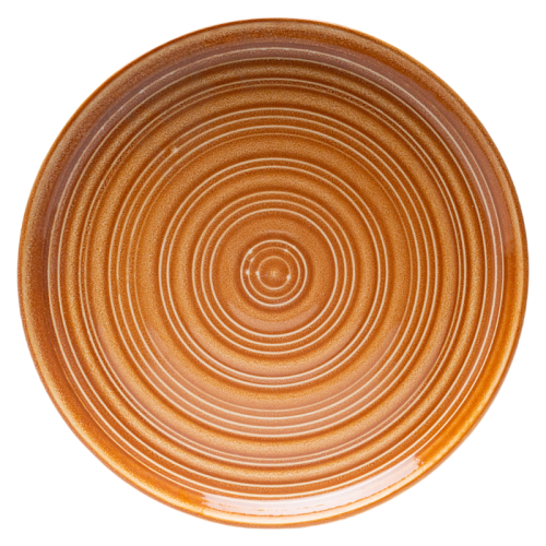 Vintage Caramel Brown Stoneware 4-Piece Set | Textured Ring Dinnerware