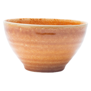 Vintage Caramel Brown Stoneware 4-Piece Set | Textured Ring Dinnerware