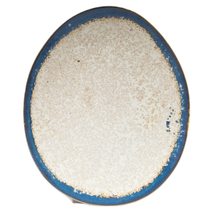 Handmade Irregular Oval Stoneware Plates | Reactive Glaze Blue Edge