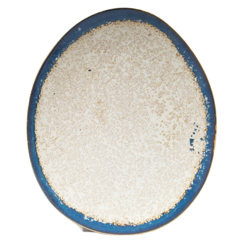 Handmade Irregular Oval Stoneware Plates | Reactive Glaze Blue Edge