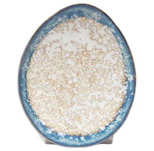 Handmade Irregular Oval Stoneware Plates | Reactive Glaze Blue Edge