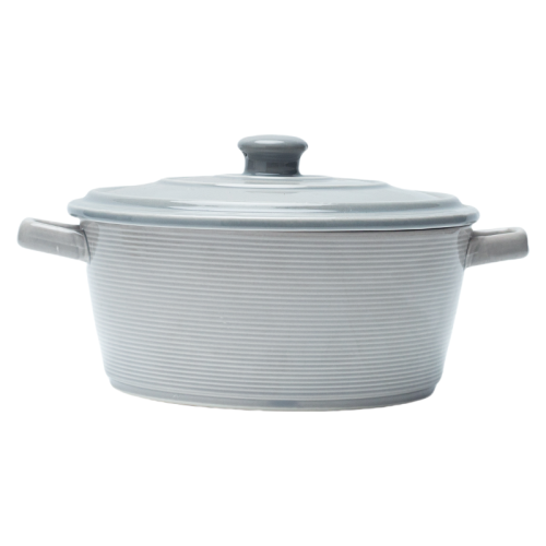 Modern Ribbed Stoneware Casserole with Lid | Matte Grey Dutch Oven