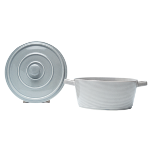 Modern Ribbed Stoneware Casserole with Lid | Matte Grey Dutch Oven