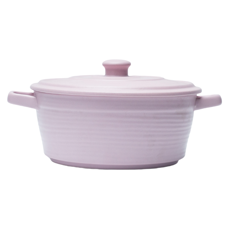 Modern Ribbed Stoneware Casserole with Lid | Matte Grey Dutch Oven