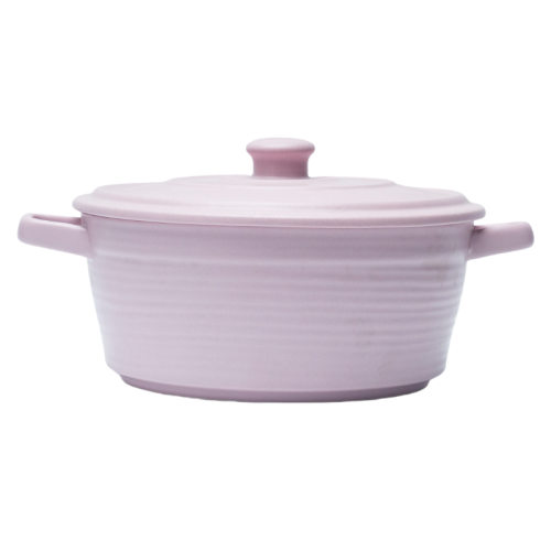 Modern Ribbed Stoneware Casserole with Lid | Matte Grey Dutch Oven