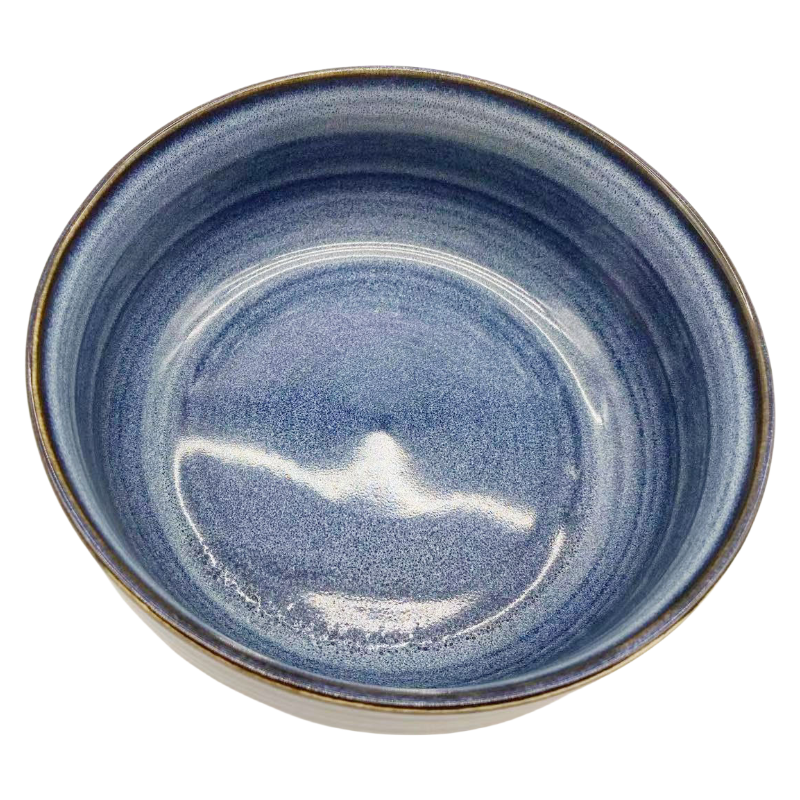 Close-Up of Unique Reactive Glaze Layered Texture on Handmade Stoneware Bowl