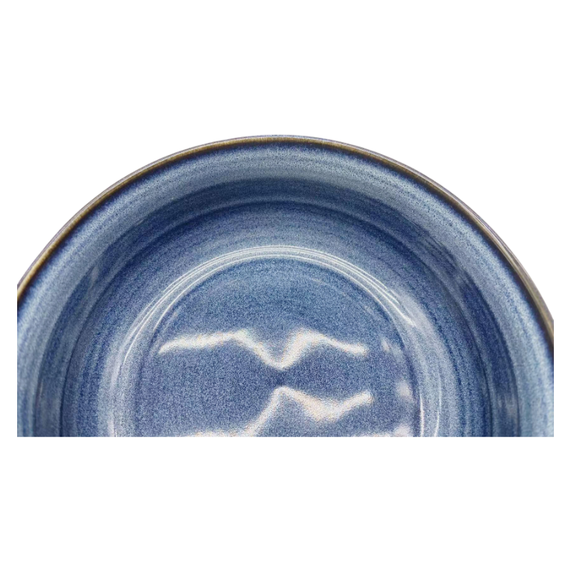 Close Up of Unique Reactive Glaze Layered Texture on Handmade Stoneware Bowl, Natural Color Variations