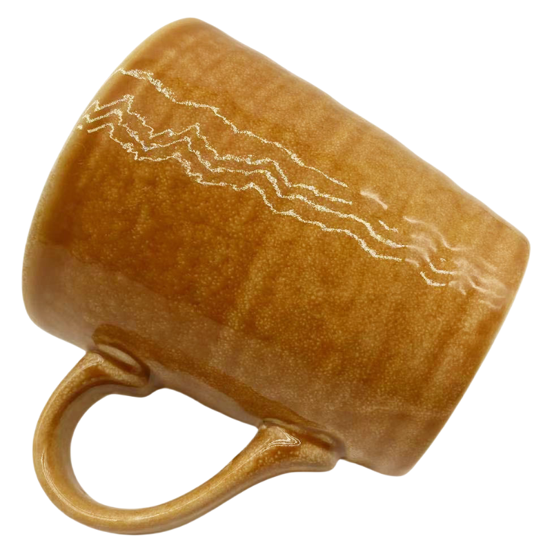 Vintage Caramel Brown Stoneware 4 Piece Set Including Dinner Plate, Salad Plate, Bowl & Mug, Textured Ring Design for Rustic Charm