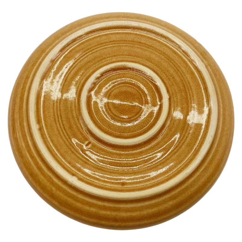Raised Concentric Rings & Caramel Brown Glaze on Stoneware Set, Tactile Texture for Visual Interest